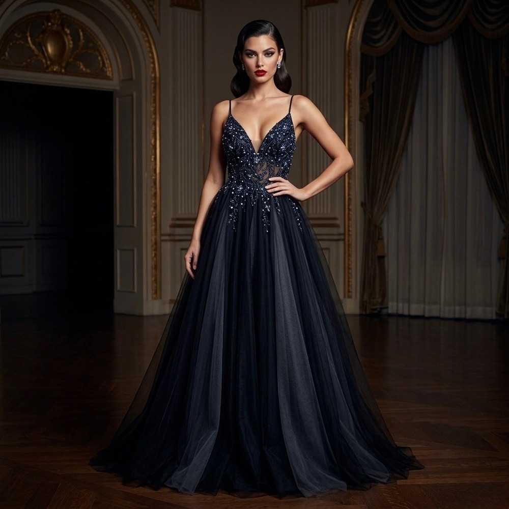 Gianni Bini GB Black Tulle‎ Beaded Prom Gown Formal Dress GBS200205 Size 3